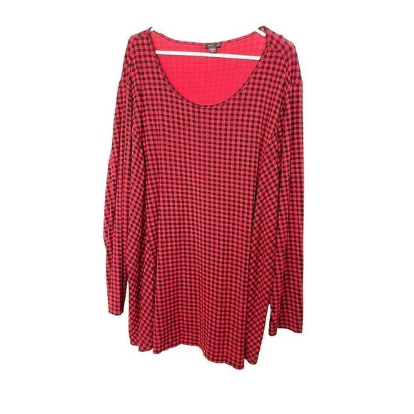 J. Jill Wearever Collection Plus Size 4X Red Black Buffalo Check Shirt Tunic Top - Picture 1 of 6